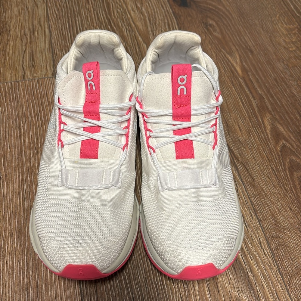 On Running White and Pink Sneakers with Cushioned Sole - Picture 2 of 6